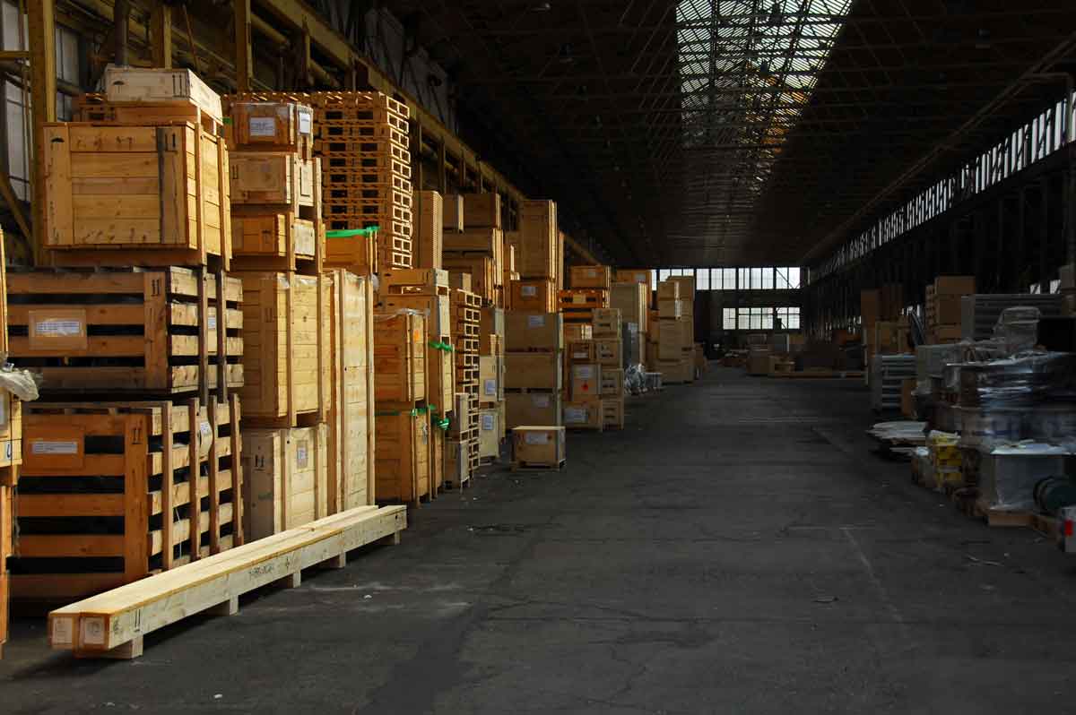 shipping crates in a trade warehouse